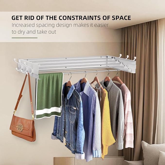 Laundry Drying Rack, Collapsible Wall Mounted Clothes Drying Rack - Image 4