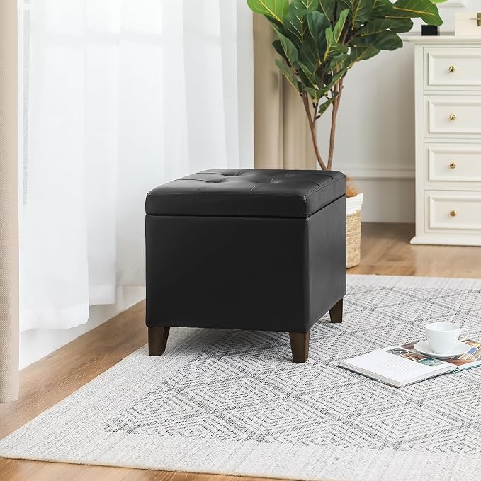 Adeco Faux Leather Storage Ottoman Bench - Image 4