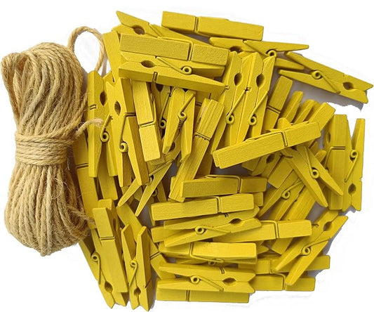 1.9" Yellow Wood Clothes Pins Easter Party Art Display Hanging Kit Place Card by Unknown