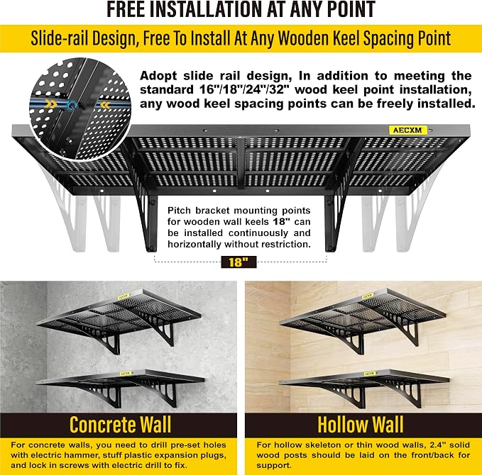2-Pack 2x3ft Adjustable Garage Wall Shelving 560lbs Load Capacity Heavy Duty - Image 7
