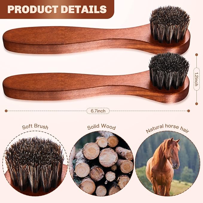 2 Pcs Horsehair Shine Shoes Brush Kit Polish Dauber Applicators Cleaning - Image 2