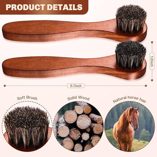 2 Pcs Horsehair Shine Shoes Brush Kit Polish Dauber Applicators Cleaning - Image 2
