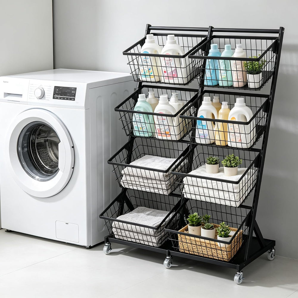 Rolling Store Snack Display Rack with Wheels, Mesh Storage Cart(Black)