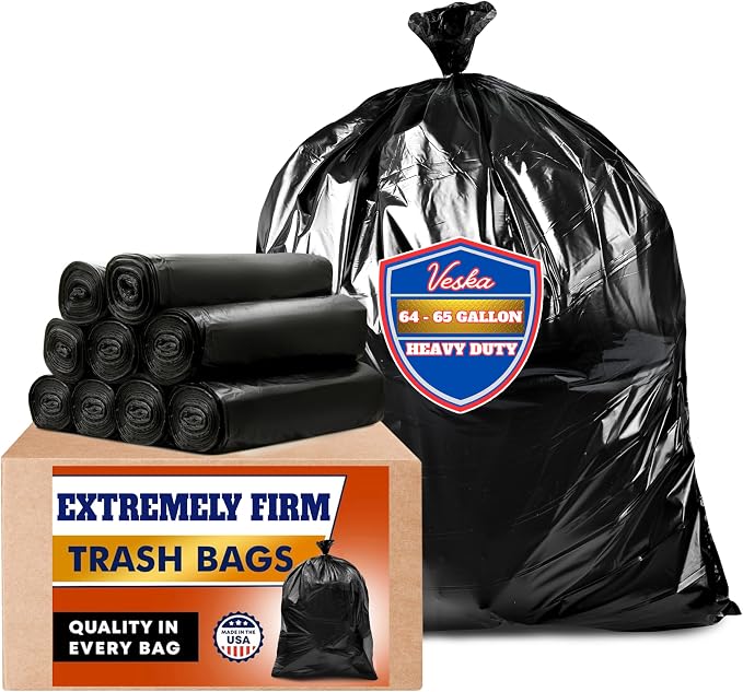 Veska 65 Gallon Trash Bags Heavy Duty | 120 Count | 64 Gallon Trash Bags by Veska