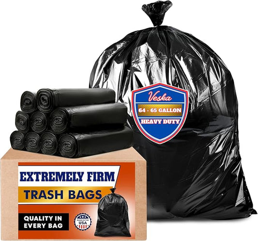 Veska 65 Gallon Trash Bags Heavy Duty | 120 Count | 64 Gallon Trash Bags by Veska