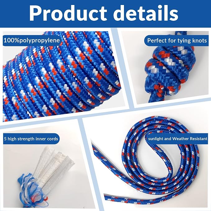 Diamond Braided Polypropylene Rope Nylon Mix Thick Heavy Duty Ropes 1/4 inch - Image 4