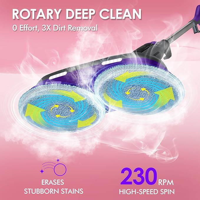 Scrub & Steam Mop with Rotating Mop Pads, LED Headlights, 6 Scrub Pads - Image 2