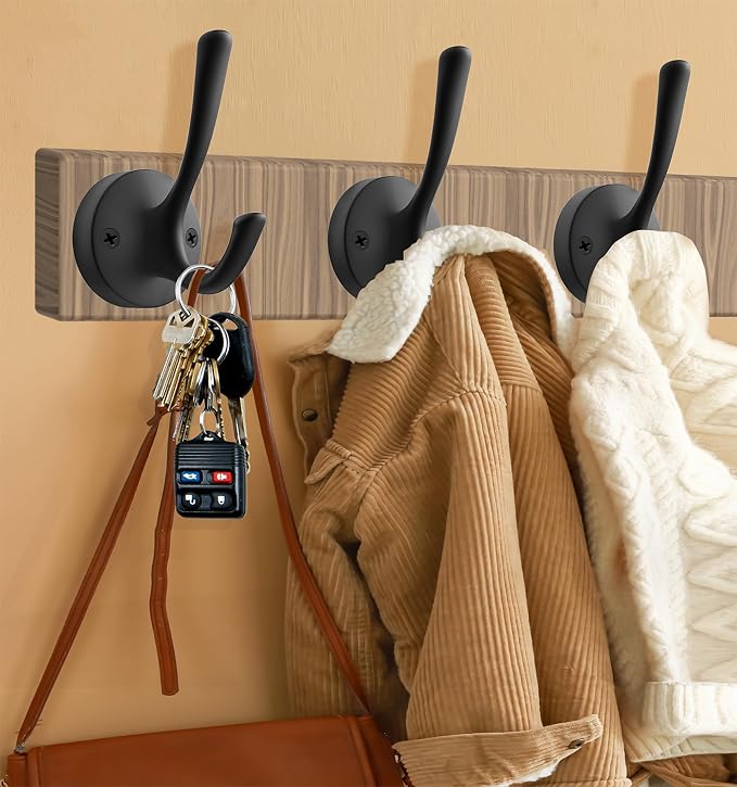 Black Wall Hooks Towel Hooks, 3 Pack Coat Hooks Robe Hook Heavy Duty Metal - Image 2