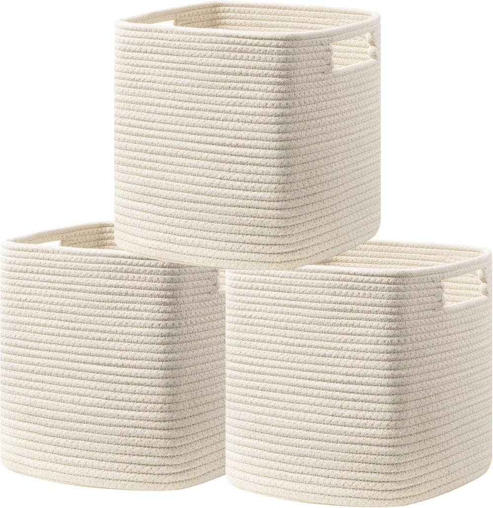 UBBCARE Set of 3 Cotton Rope Basket 13 X 13 X 13 Inches, Woven Storage Basket...