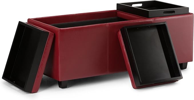 SIMPLIHOME Avalon 42 inch Wide Contemporary Rectangle Storage Ottoman in Red - Image 5