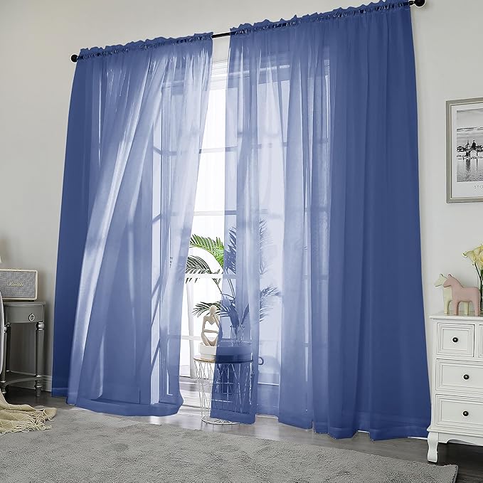 Chyhomenyc Royal Blue Sheer Curtains, 84 Inch Long 2 Panel Set, Rod Pocket by Chyhomenyc