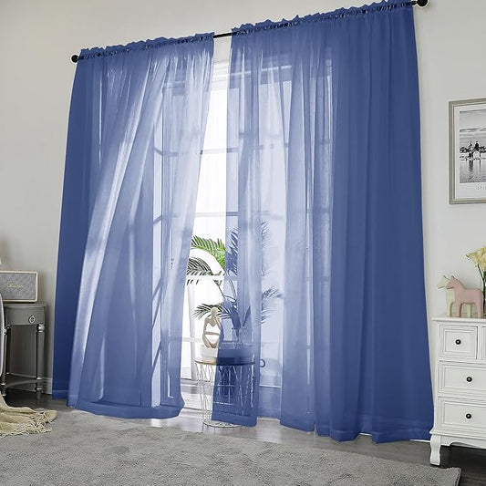 Chyhomenyc Royal Blue Sheer Curtains, 84 Inch Long 2 Panel Set, Rod Pocket by Chyhomenyc