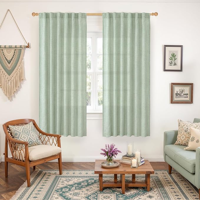 YoungsTex Sage Green Linen Curtains 63 Inch Length - Image 2