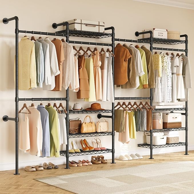 ONBRILL L4 Wall Mounted Industrial Pipe Clothing Rack, Closet Organizer System - Image 2
