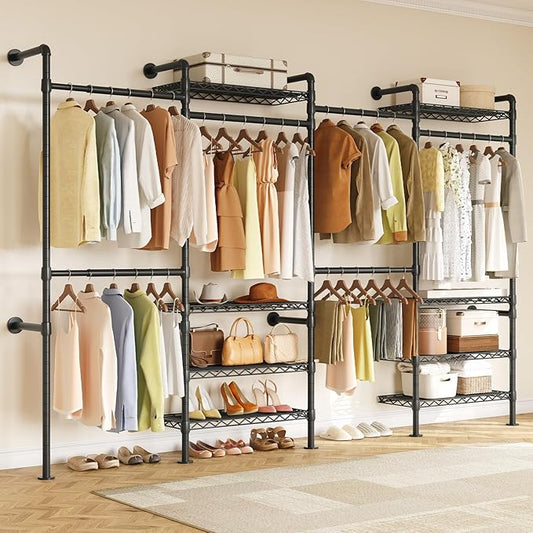ONBRILL L4 Wall Mounted Industrial Pipe Clothing Rack, Closet Organizer System - Image 2