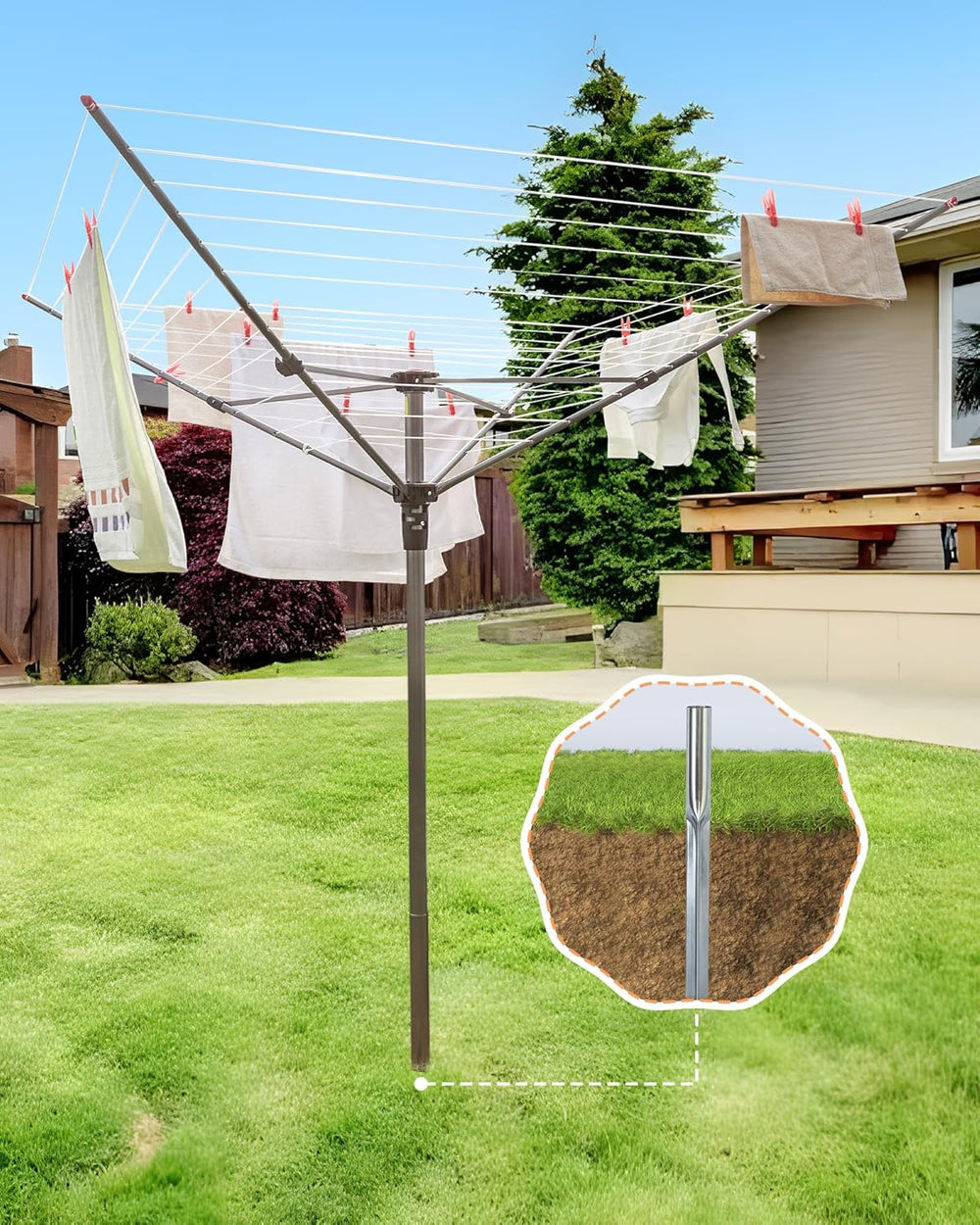 STORAGE MANIAC Outdoor Umbrella Drying Rack, 12 Lines with 164 Feet Drying Sp...