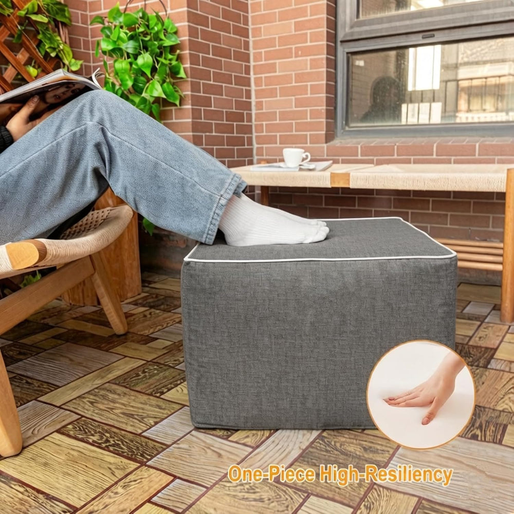 Outdoor Square Ottoman,Pouf Foot Rest for Patio Waterproof,Gray,20x20x14In