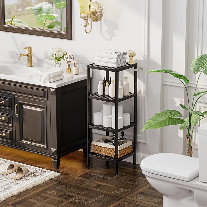 SMIBUY Bathroom Storage Shelf, 4-Tier Bamboo Rack Organizer - Image 2