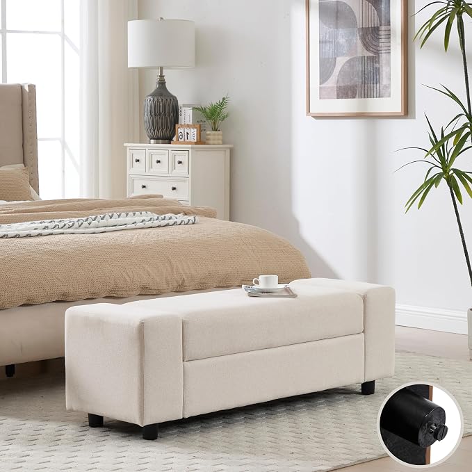 Storage Ottoman Bench, 55 Inch End of Bed Linen Bench - Image 6