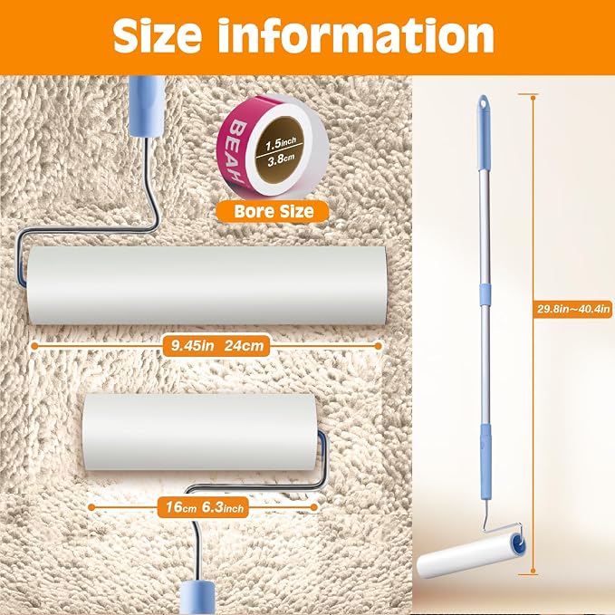 Large Lint Rollers for Pet Hair Extra Sticky, 9.45''/6.3"Pet Hair Removal Tool - Image 3