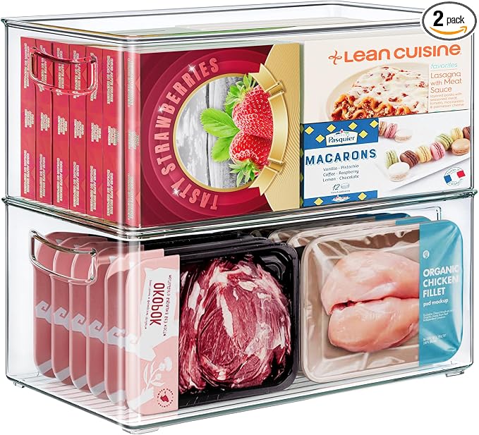 2 Pack Clear Freezer Organizer Bins Stackable Storage Bins by HEYUZB