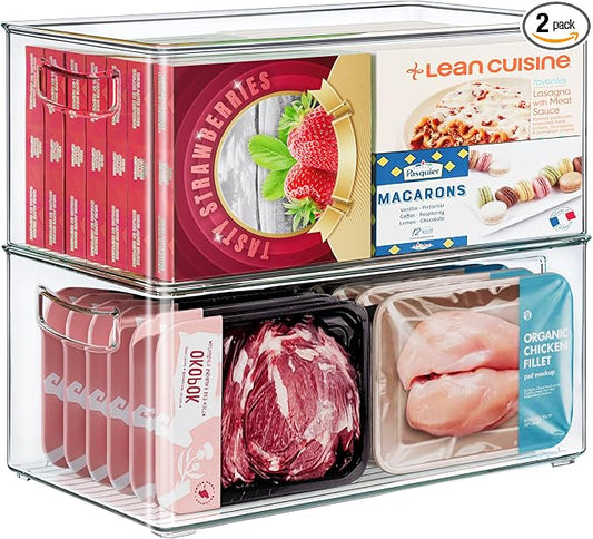 2 Pack Clear Freezer Organizer Bins Stackable Storage Bins by HEYUZB