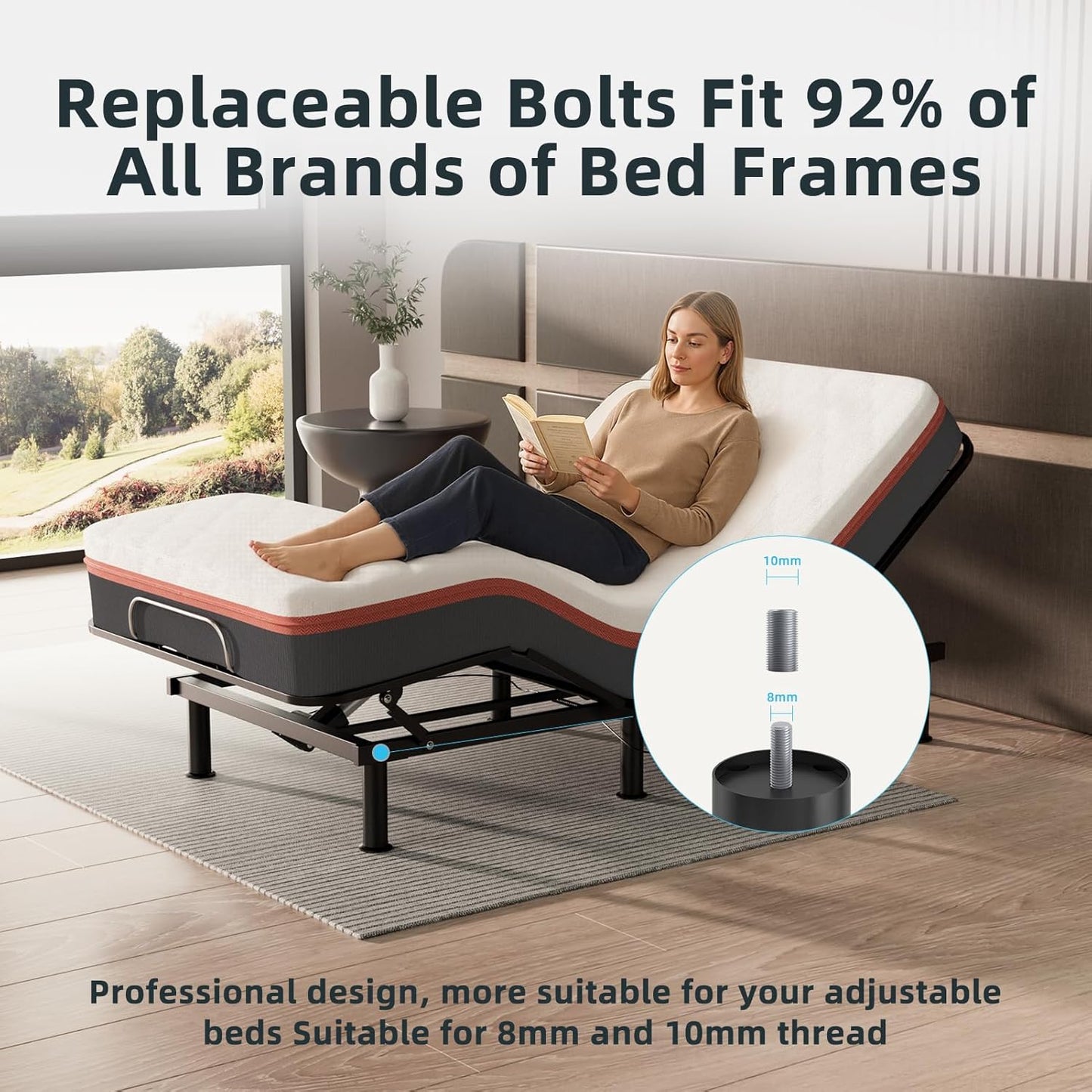 Adjustable 8-12 inch Bed Legs Metal Replacement Heavy Duty Leg M8 M10 Thread 4Pcs Support Leg for Adjustable Bed Frame, Sofa, Cupboard, Desk