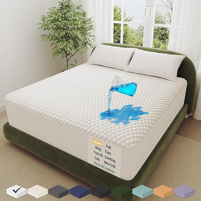 OhGeni 100% Waterproof Mattress Protector, Queen Size Mattress Pad, Fits 6"-20" by OhGeni