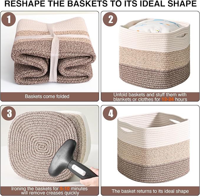 11 Inch Cube Storage Bins, Storage Cube Organizer Bins, Woven Cotton Rope - Image 7