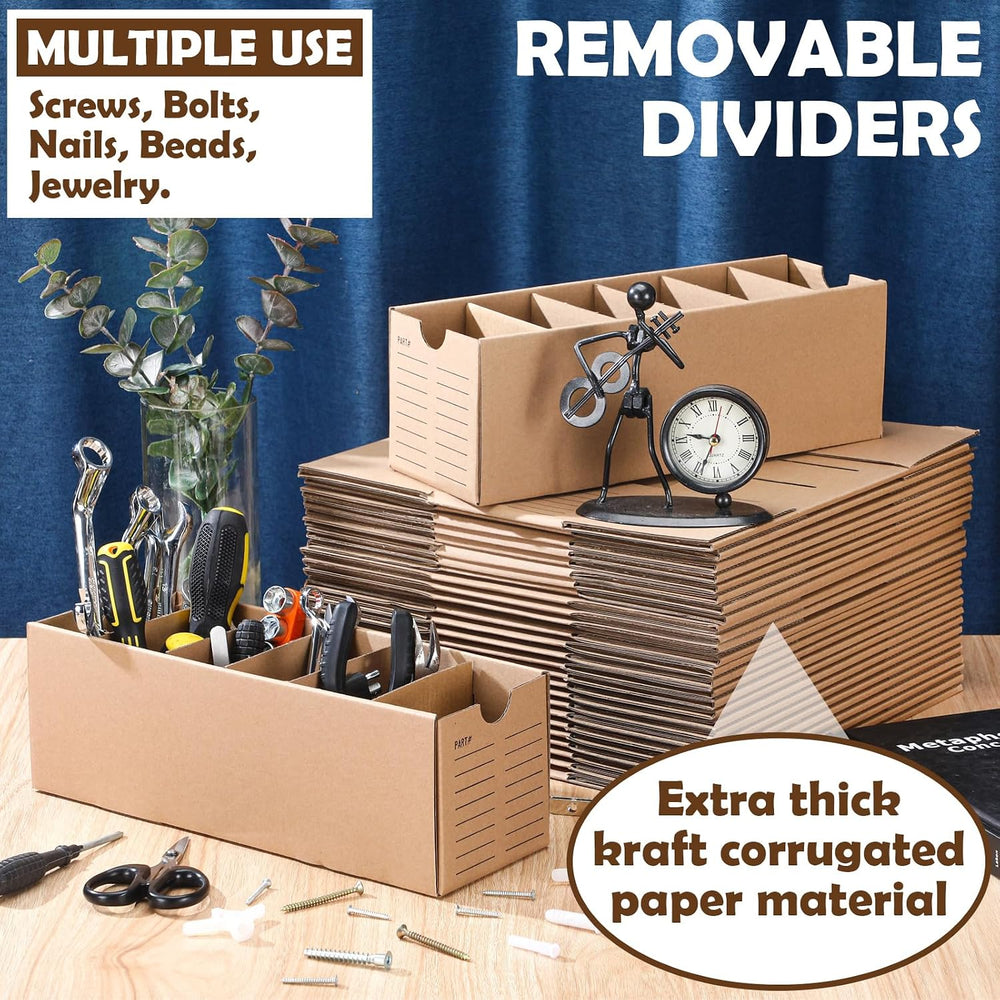 Watersay 60 Sets Cardboard Parts Bins Boxes with Dividers 12 x 4 x 4 Inches