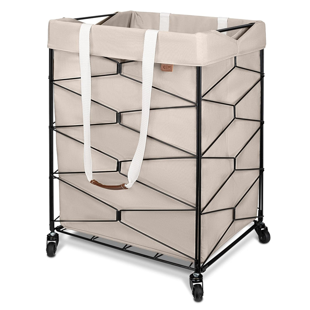 CleverMade Flex Frame Rolling Laundry Hamper with Removable Liner 98L Cream