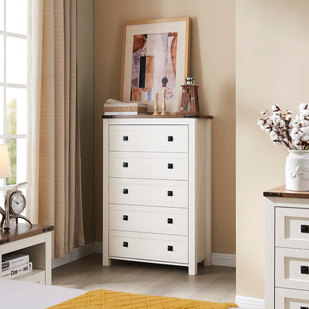 T4TREAM 48" Tall Farmhouse 5-Drawer Dresser for Bedroom, Antique White