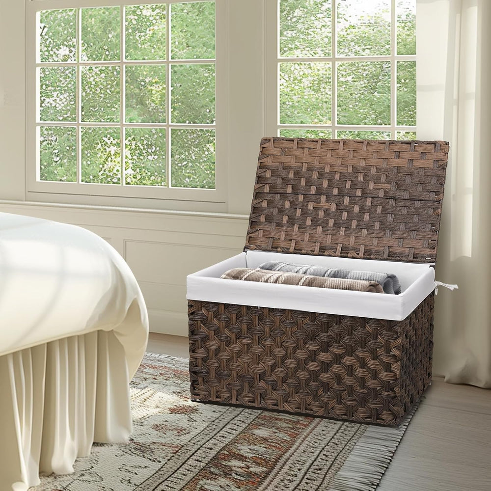 Large Wicker Storage Basket with Lid, 52.8 Gallon (200L), Brown