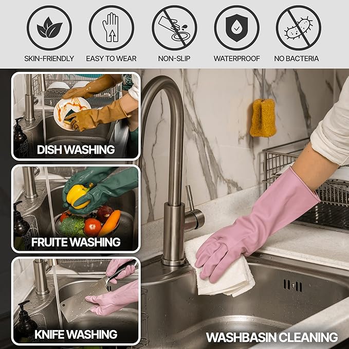 MAMISON 3 Pairs Colorful Reusable Waterproof Household Dishwashing Cleaning - Image 4