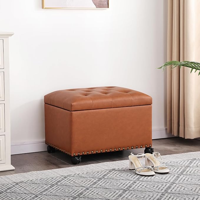 24" Square Ottomans with Storage, Leather Ottoman with Storage with Lockable - Image 9