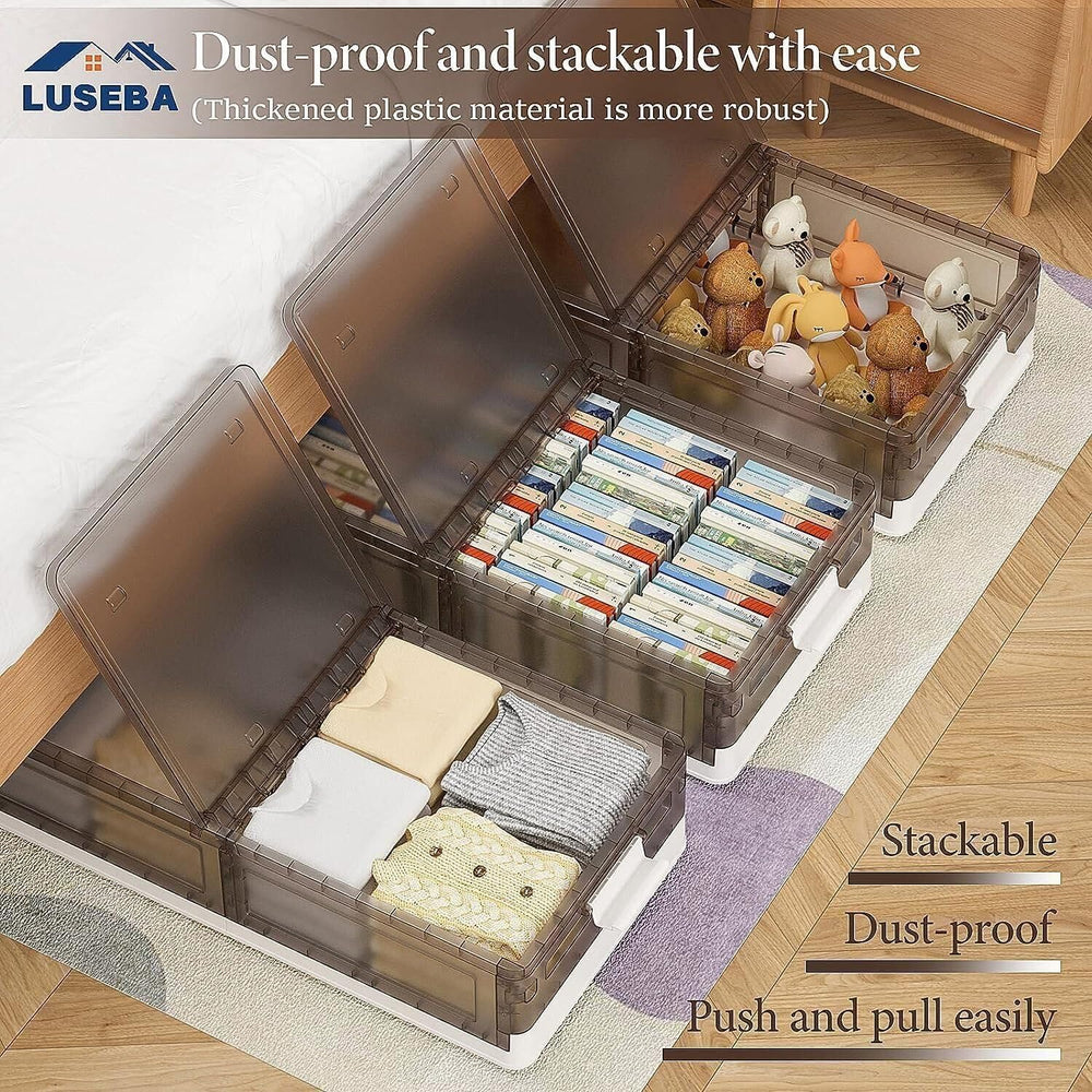 Under Bed Storage Containers, Stackable Under Bed Rolling Storage Plastic Con...