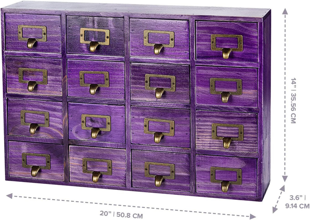 Purple 16-Slot Wooden Drawer Unit - Country Style Desk Organizer Box - 20&quo...
