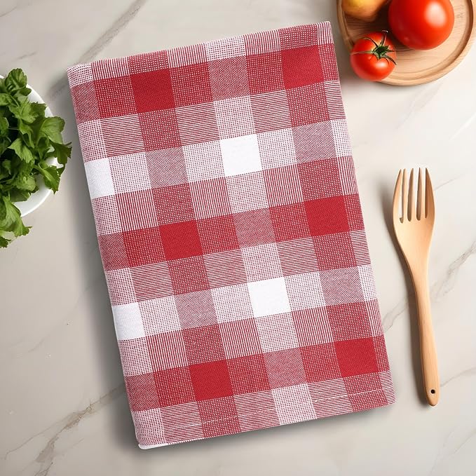 Christmas Kitchen Towels Set of 6 Red/White Checks, Reusable Cotton 20X30 - Image 5