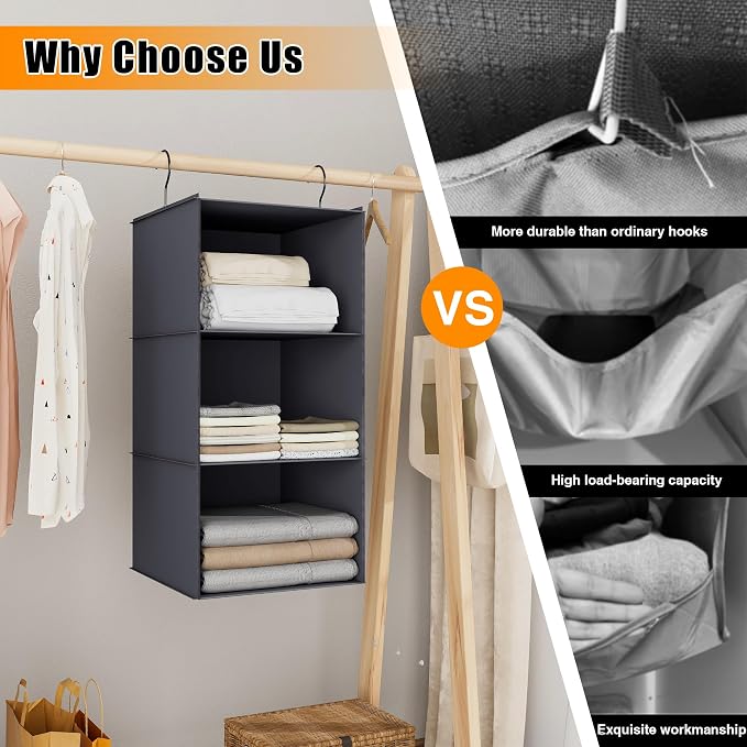 Hanging Closet Organizer and Storage 3-Shelf, Easy Mount Foldable Hanging - Image 8