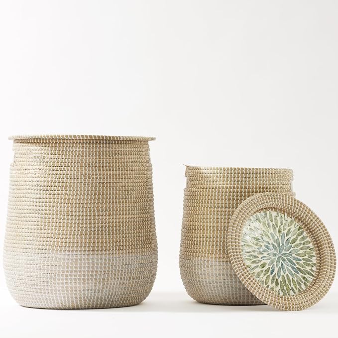 Round Seagrass Laundry Hamper by Unknown