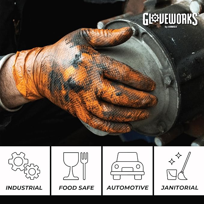 GLOVEWORKS Heavy-Duty Nitrile Gloves, Disposable, Latex Free, 8 Mil, Diamond - Image 3