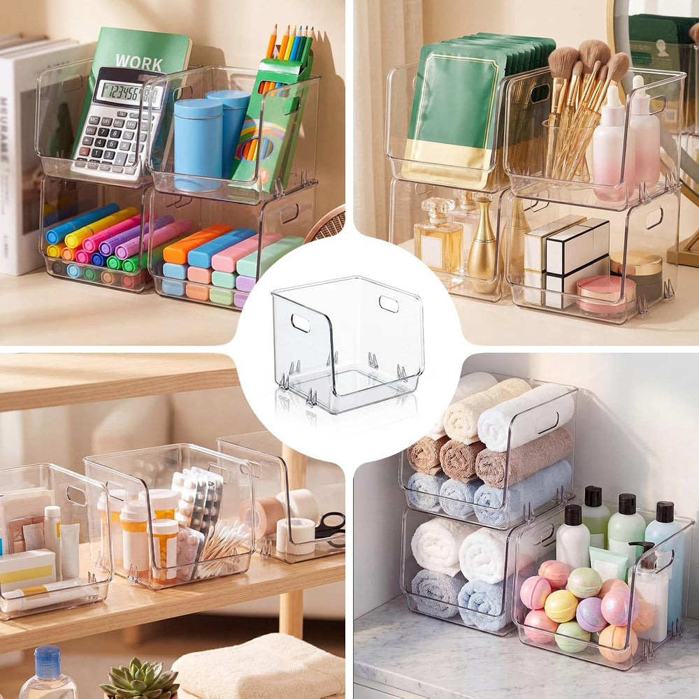 6 Pcs Clear Plastic Storage Bins Stackable Pantry Organizer