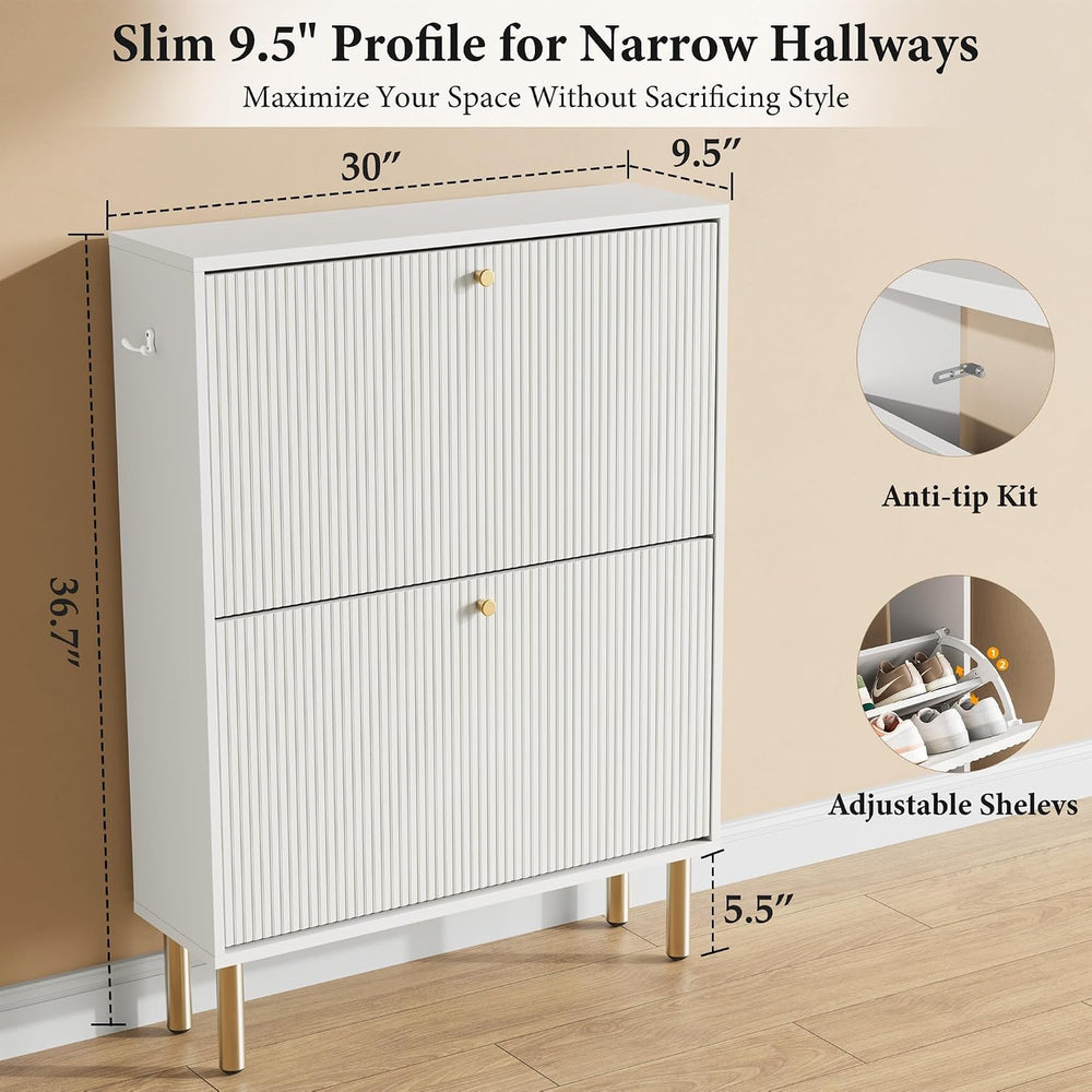 Nicetree Shoe Storage Cabinet for Entryway - 2 Flip Drawers Shoe Cabinet with...