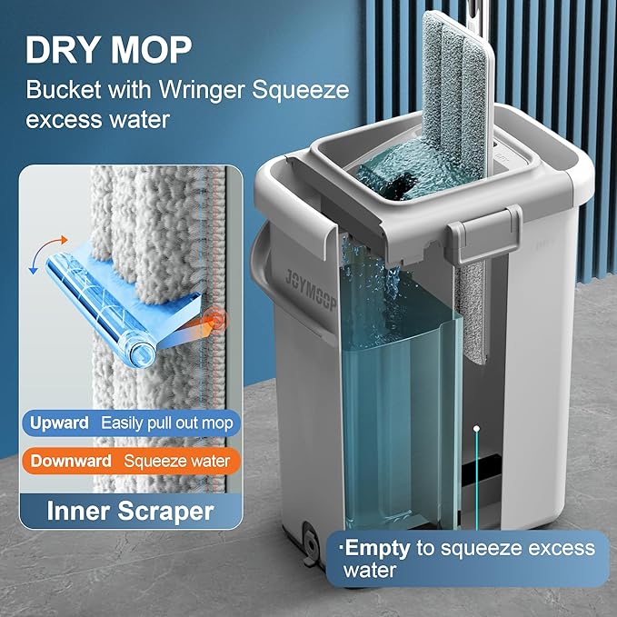 JOYMOOP Mop and Bucket with Wringer Set, Flat Squeeze Mop with Bucket, Dust Mop - Image 3