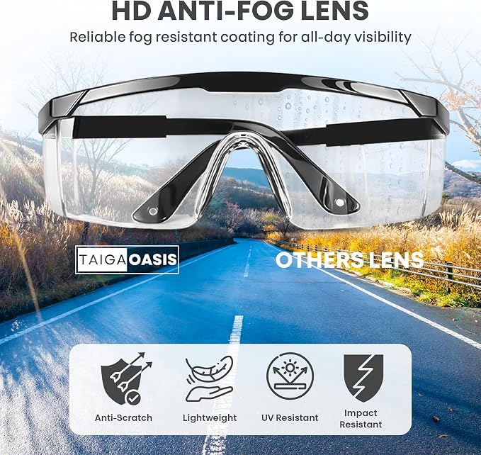 Safety Glasses, Full Coverage Lens, Built-in Brow Guard, UV Resistant, - Image 4