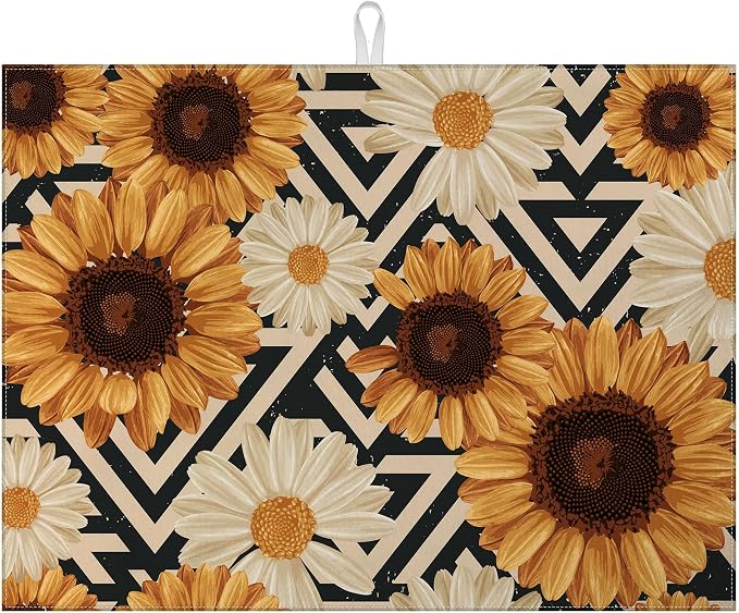 Vintage Sunflower Daisy Dish Drying Mat by VisittheDuibelproduct