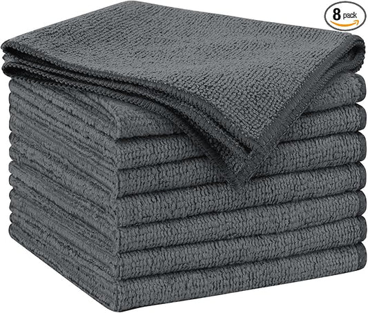 AIDEA Microfiber Cleaning Cloth Grey 8PK, Microfiber Towels by AIDEAHOME