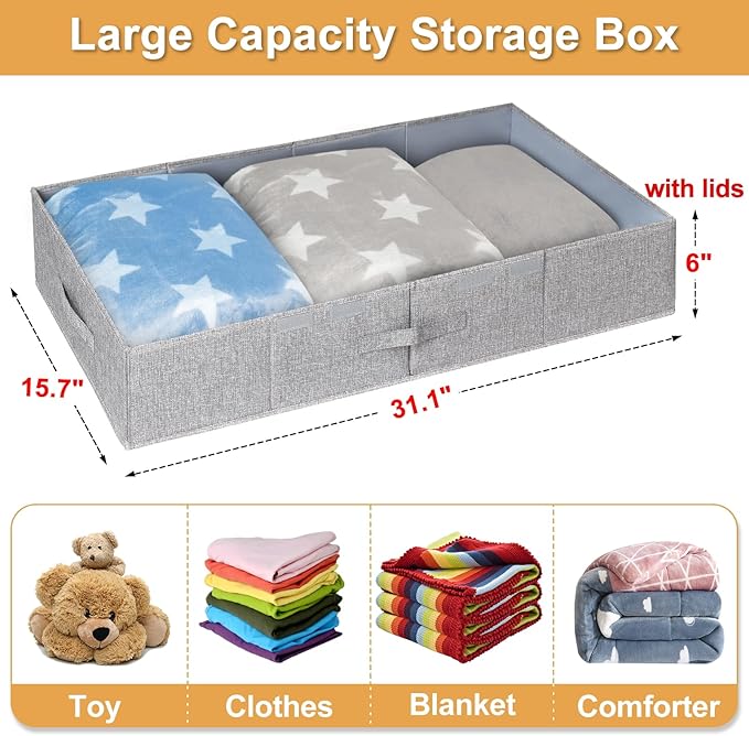punemi Under Bed Storage Containers, Long Flat Firm Sides Underbed Organization - Image 5