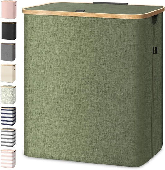 BALEINE Laundry Hamper with Lid, Tall Laundry Baskets with Bamboo Pull Handles by BALEINE