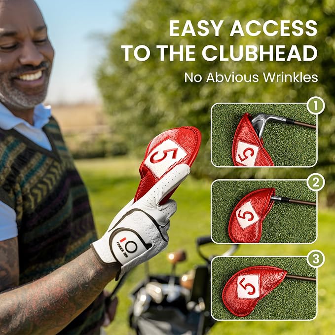 FINGER TEN Premium Synthetic Leather Stylish Iron & Wedge Golf Head Covers - Image 4
